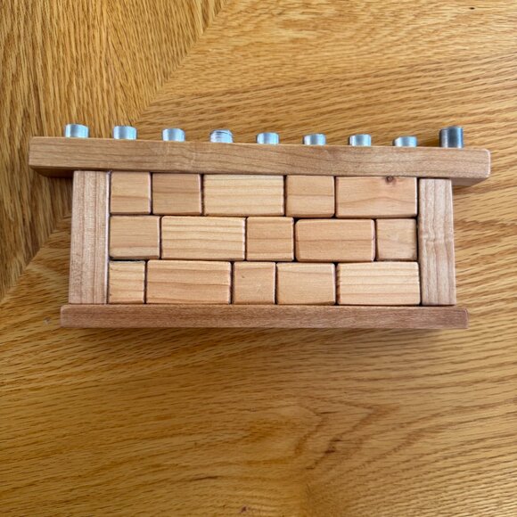 Hanukkah Menorah Western Wall Kotel Judaica Chanukah Hand-Crafted Cherry / Pine - Picture 3 of 9